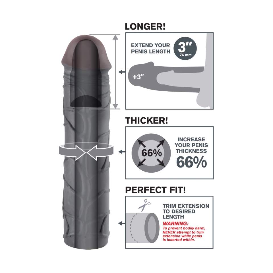 Realistyczna czarna nakładka na penisa- wydłuża o 7 cm