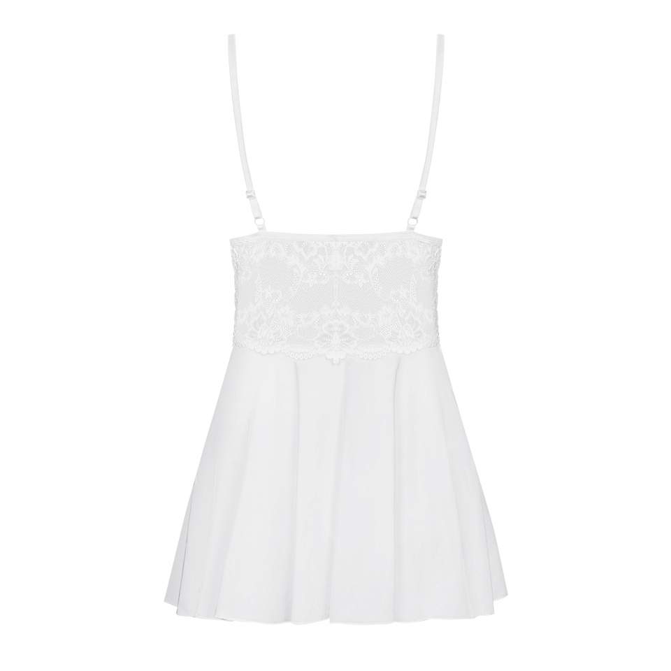 Niewinna i delikatna biała koszulka Babydoll Obsessive 810-BAB ze stringami