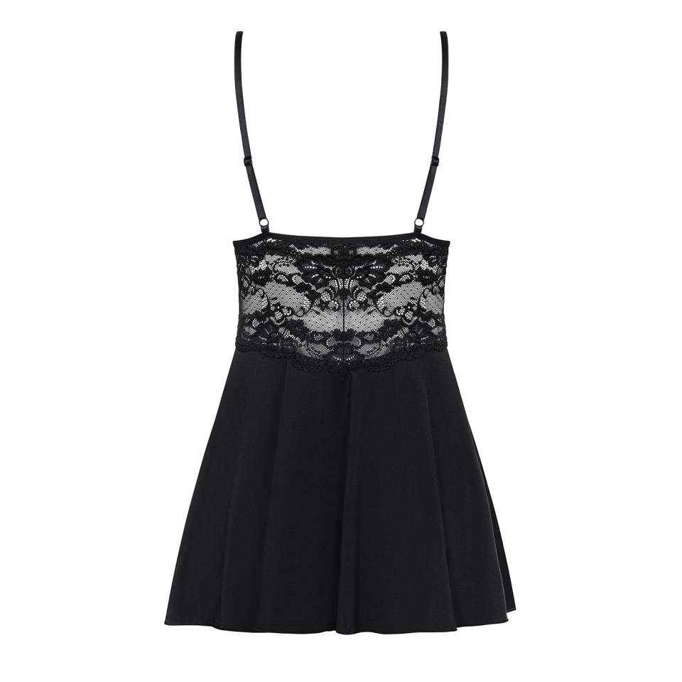 Klasyczna czarna koszulka babydoll Obsessive 810-BAB ze stringami