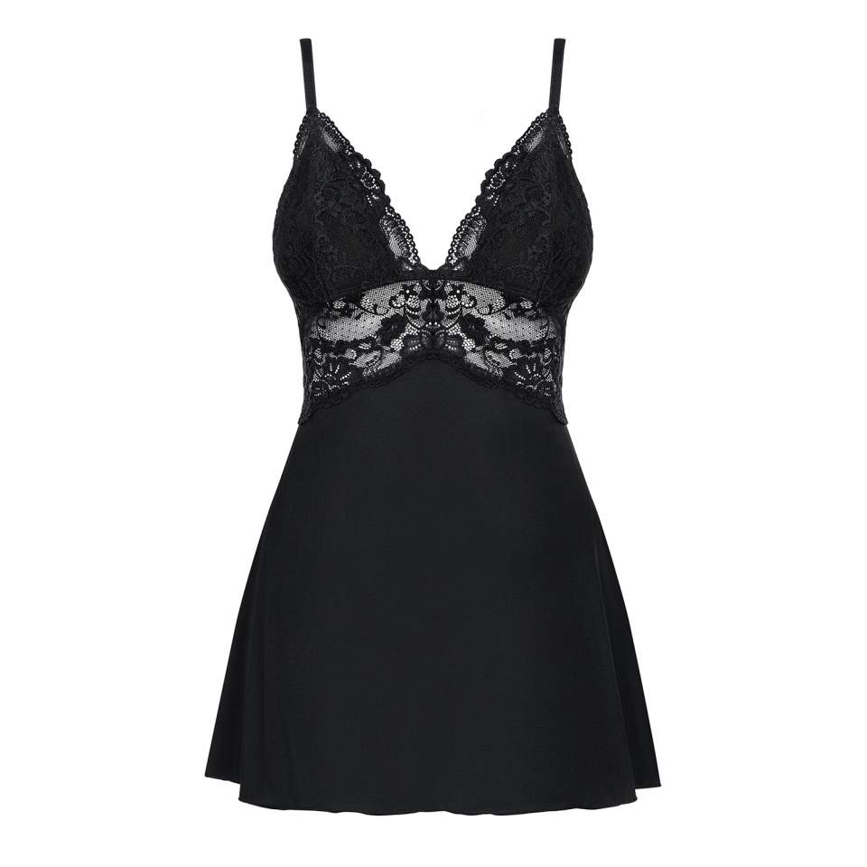 Klasyczna czarna koszulka babydoll Obsessive 810-BAB ze stringami