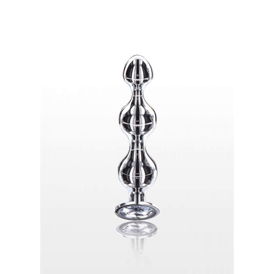 Srebrny korek analny z koraliki i kryształkiem - rozmiar M