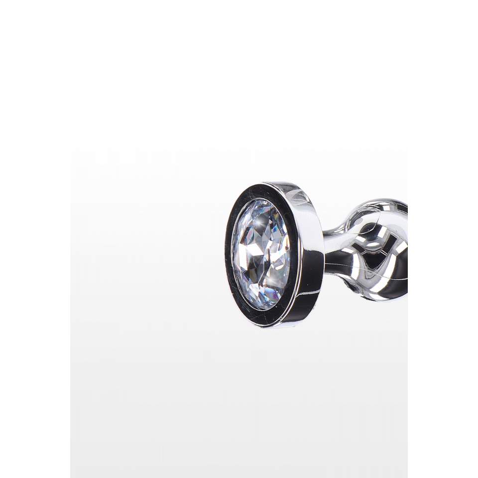 Srebrny korek analny z koraliki i kryształkiem - rozmiar M