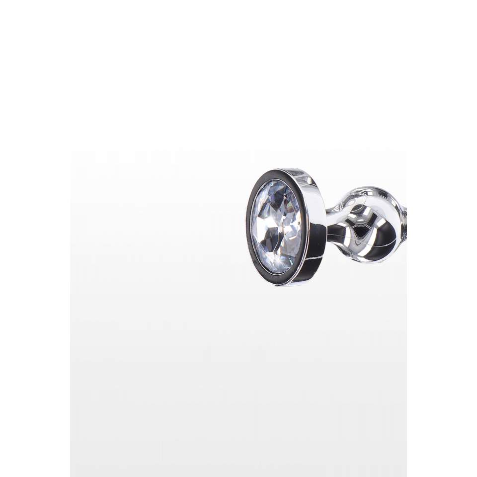 Srebrny korek analny z koraliki i kryształkiem - rozmiar S