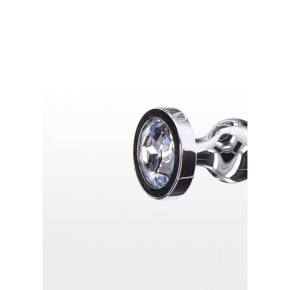 Srebrny korek analny z koraliki i kryształkiem - rozmiar L