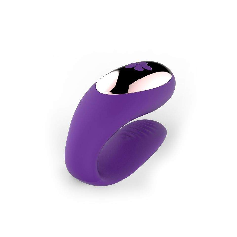 Fioletowy wibrator dla par stymulujacy jednocześnie łechtaczkę, punkt G i penisa- sterowany pilotem