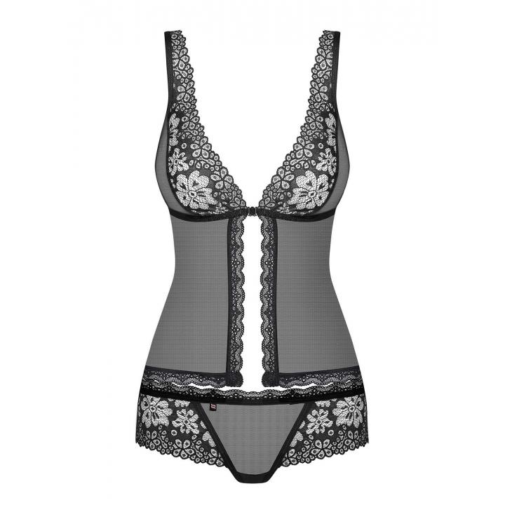 Czarna krótka koszulka babydoll Obsessive 856-BAB-1 + fig