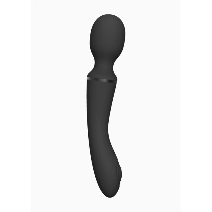 Silikonowy czarny dwustronny masażer z wymiennymi końcówkami: 10-funkcji wibracji
