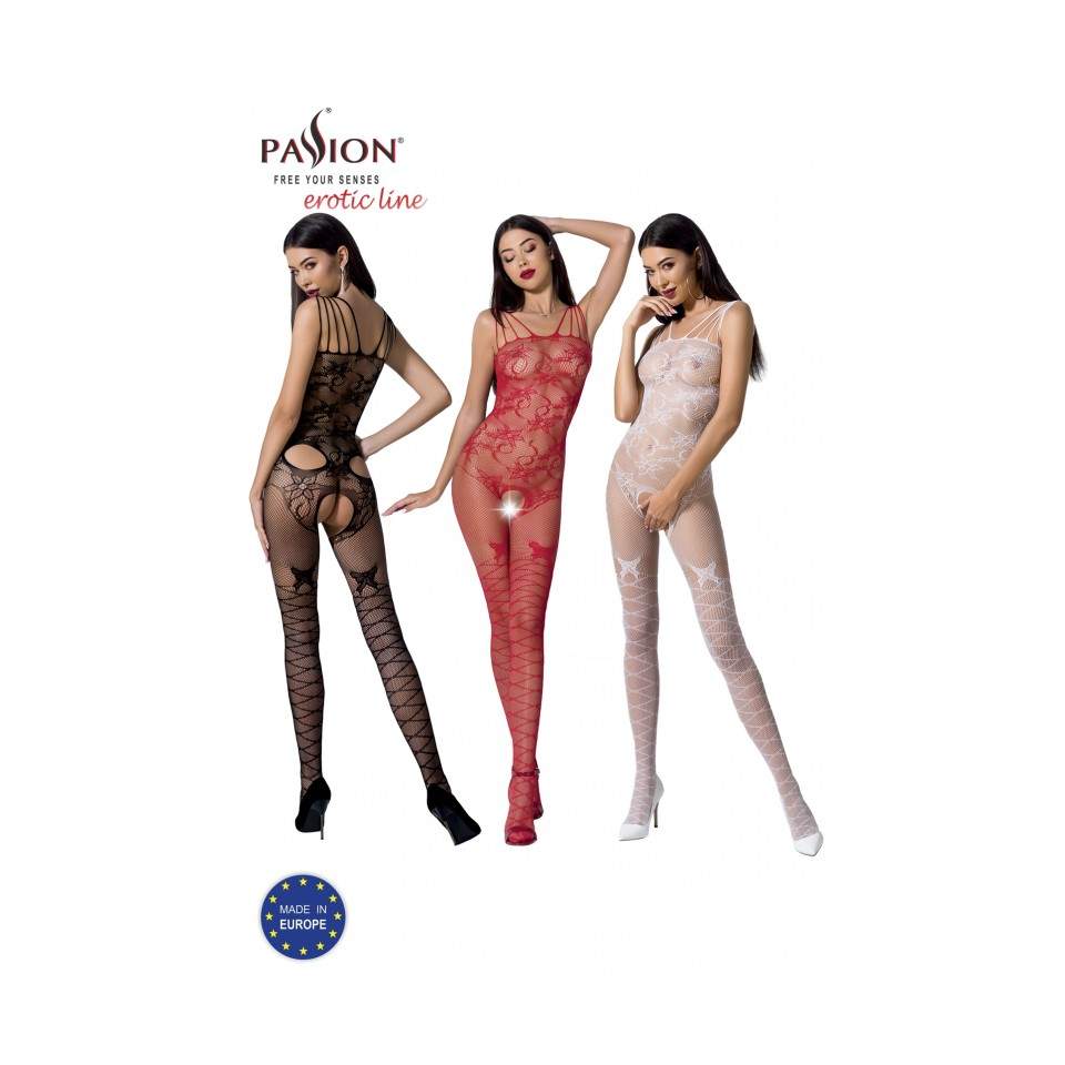 Siateczkowe, czerwone bodystocking z otwartym krokiem Passion BS076