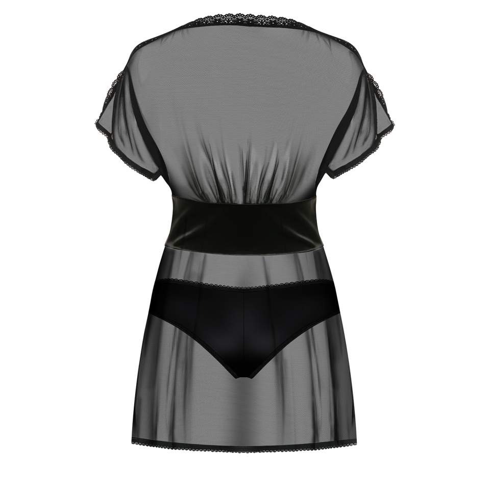 Peniuarowa czarna krótka koszulka Babydoll Obsessive 868-BAB-1 z figami 