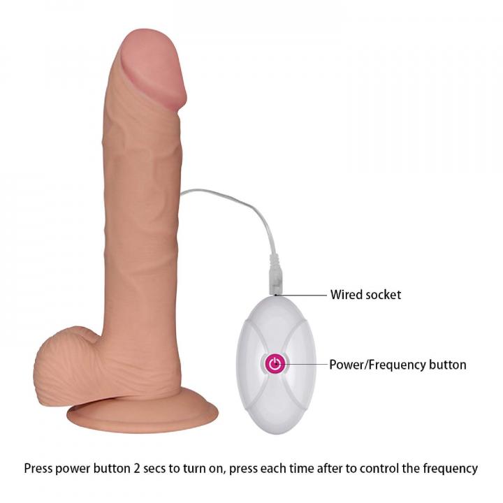 Realistyczne dildo z wibracjami w kolorze cielistym z przyssawką, 10 różnych trybów 10 trybów pulsacji i wibracji- 22m