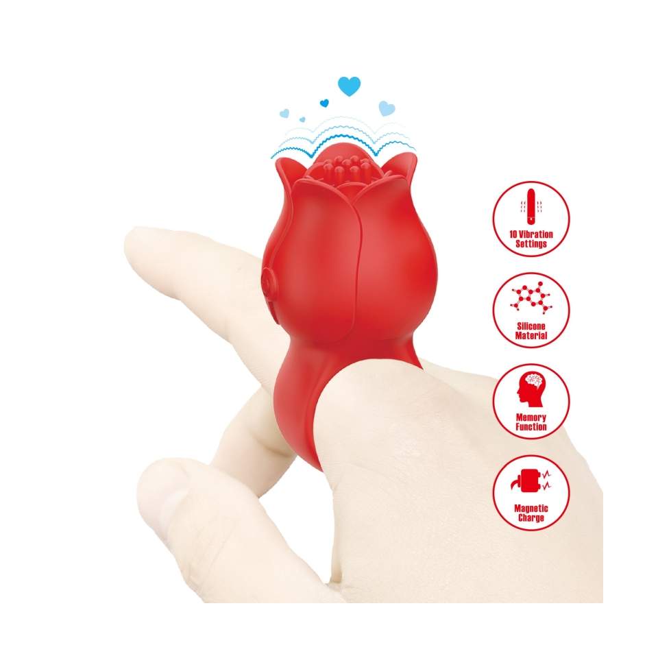 Zmysłowy wibrator na palec dla niezapomnianych doznań w kształcie róży- 10 funkcji wibracji