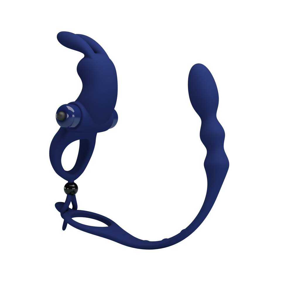 Wibrujący silikonowy piersień na penisa z dodatkiem wtyczki analnej - 10 funkcjii wibracji