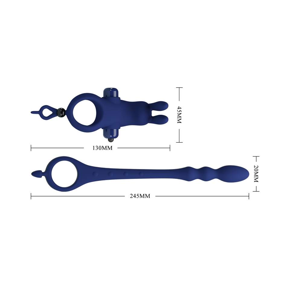 Wibrujący silikonowy piersień na penisa z dodatkiem wtyczki analnej - 10 funkcjii wibracji