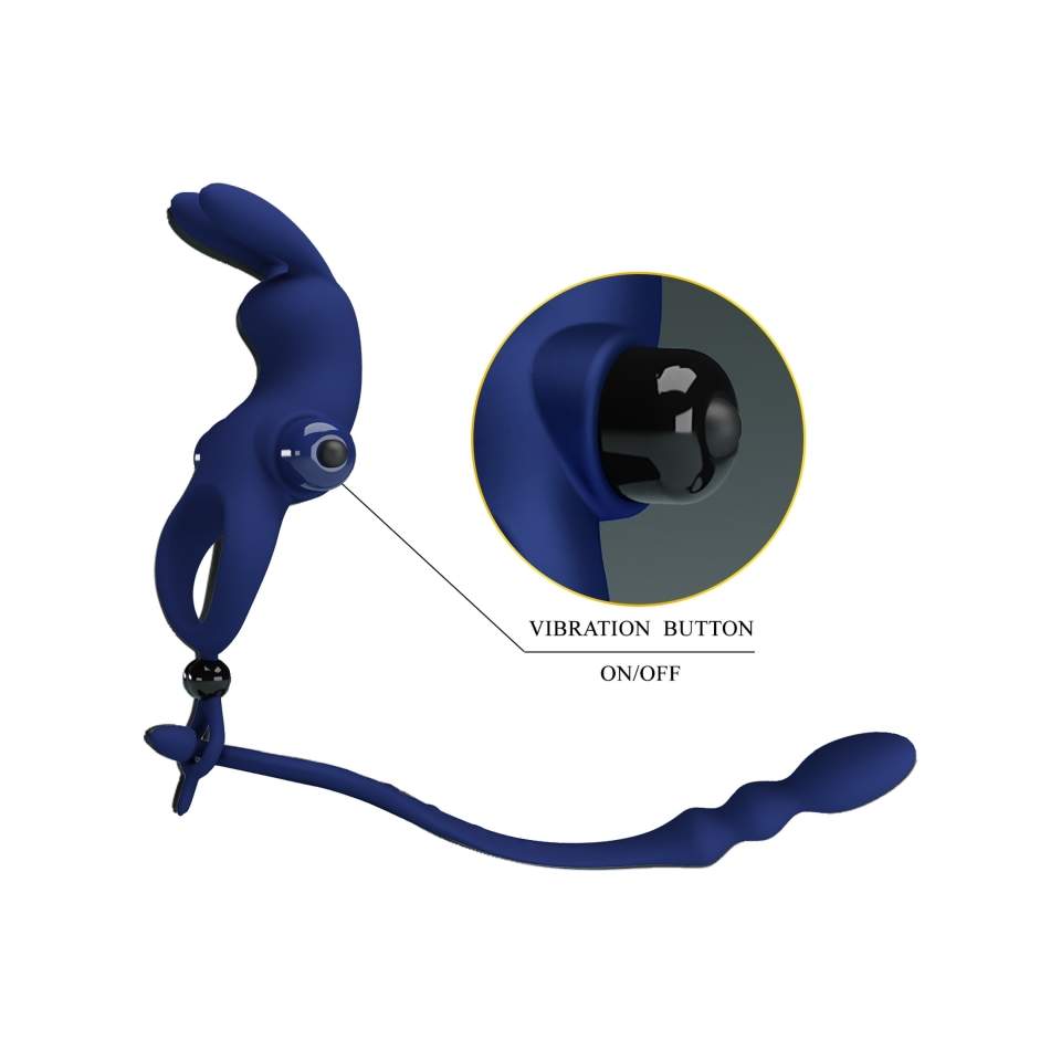 Wibrujący silikonowy piersień na penisa z dodatkiem wtyczki analnej - 10 funkcjii wibracji