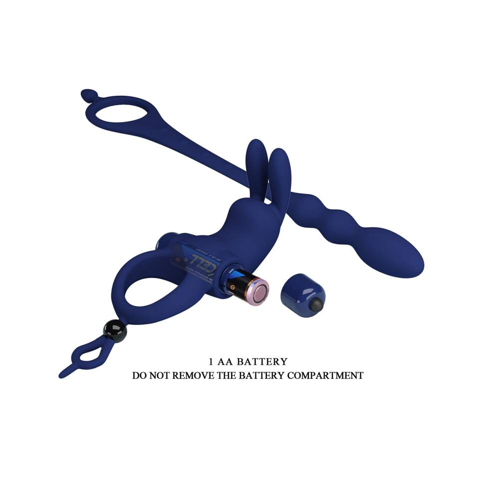 Wibrujący silikonowy piersień na penisa z dodatkiem wtyczki analnej - 10 funkcjii wibracji