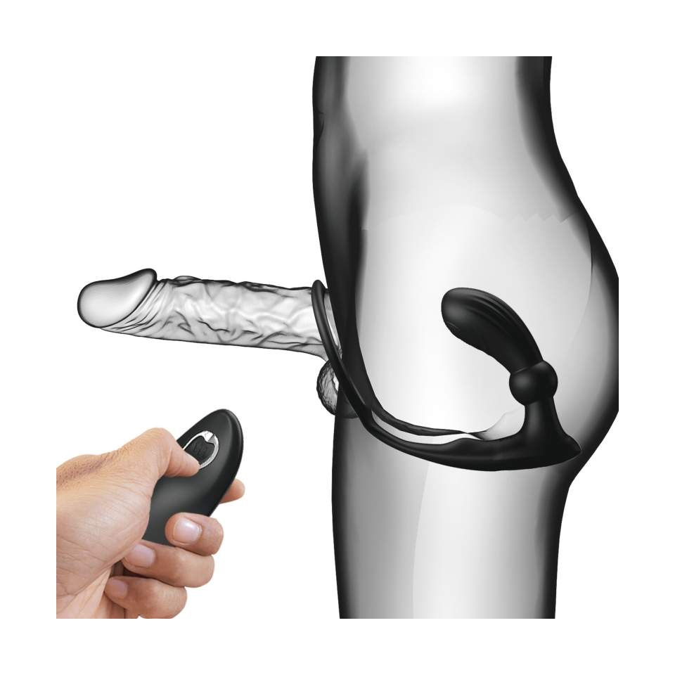 Wibrujący piersień na penisa z dodatkiem masazera prostaty - 12 funkcji wibracji