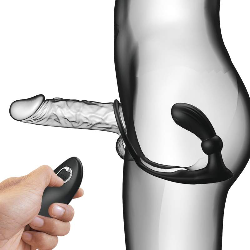 Wibrujący piersień na penisa z dodatkiem masazera prostaty - 12 funkcji wibracji