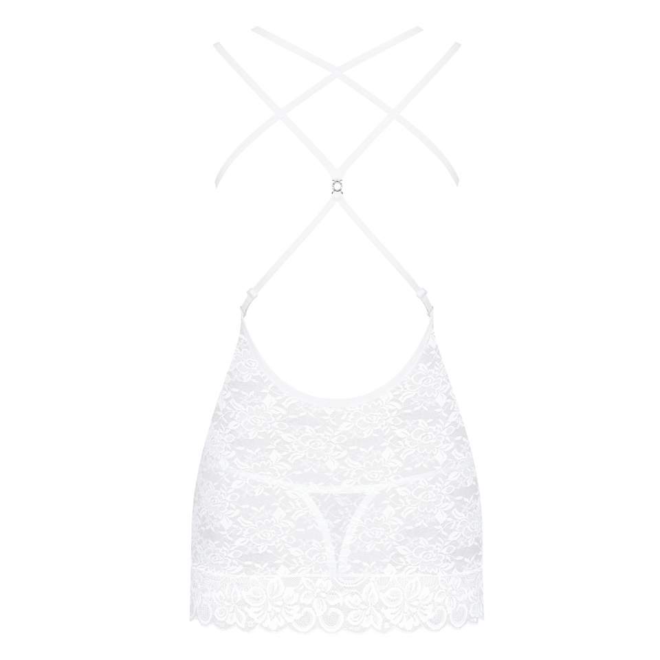 Biała koszulka nocna Obsessive 860-CHE w komplecie ze stringami