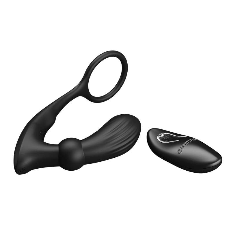 Wibrujący piersień na penisa z dodatkiem masazera prostaty - 12 funkcji wibracji