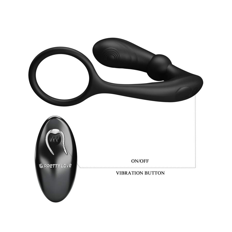 Wibrujący piersień na penisa z dodatkiem masazera prostaty - 12 funkcji wibracji
