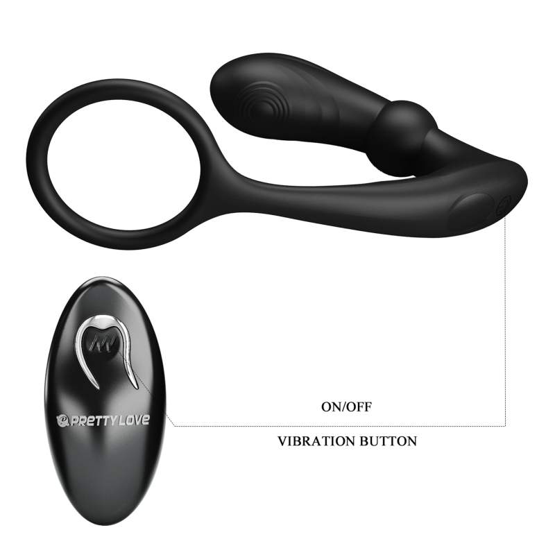 Wibrujący piersień na penisa z dodatkiem masazera prostaty - 12 funkcji wibracji