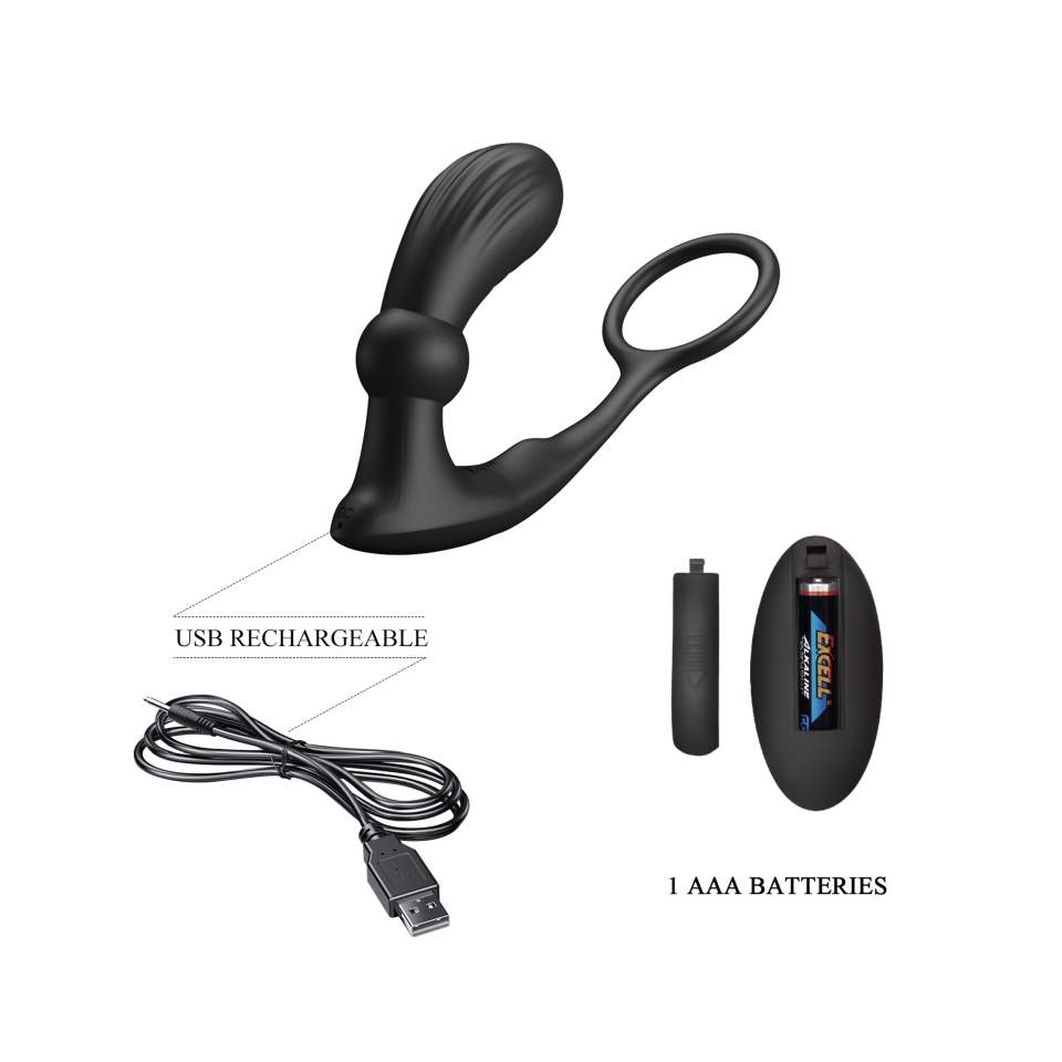 Wibrujący piersień na penisa z dodatkiem masazera prostaty - 12 funkcji wibracji