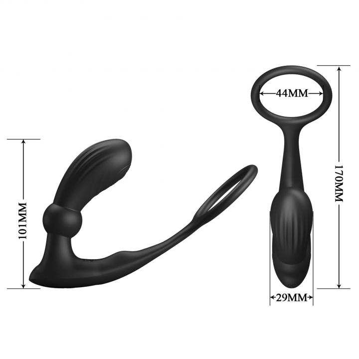 Wibrujący piersień na penisa z dodatkiem masazera prostaty - 12 funkcji wibracji
