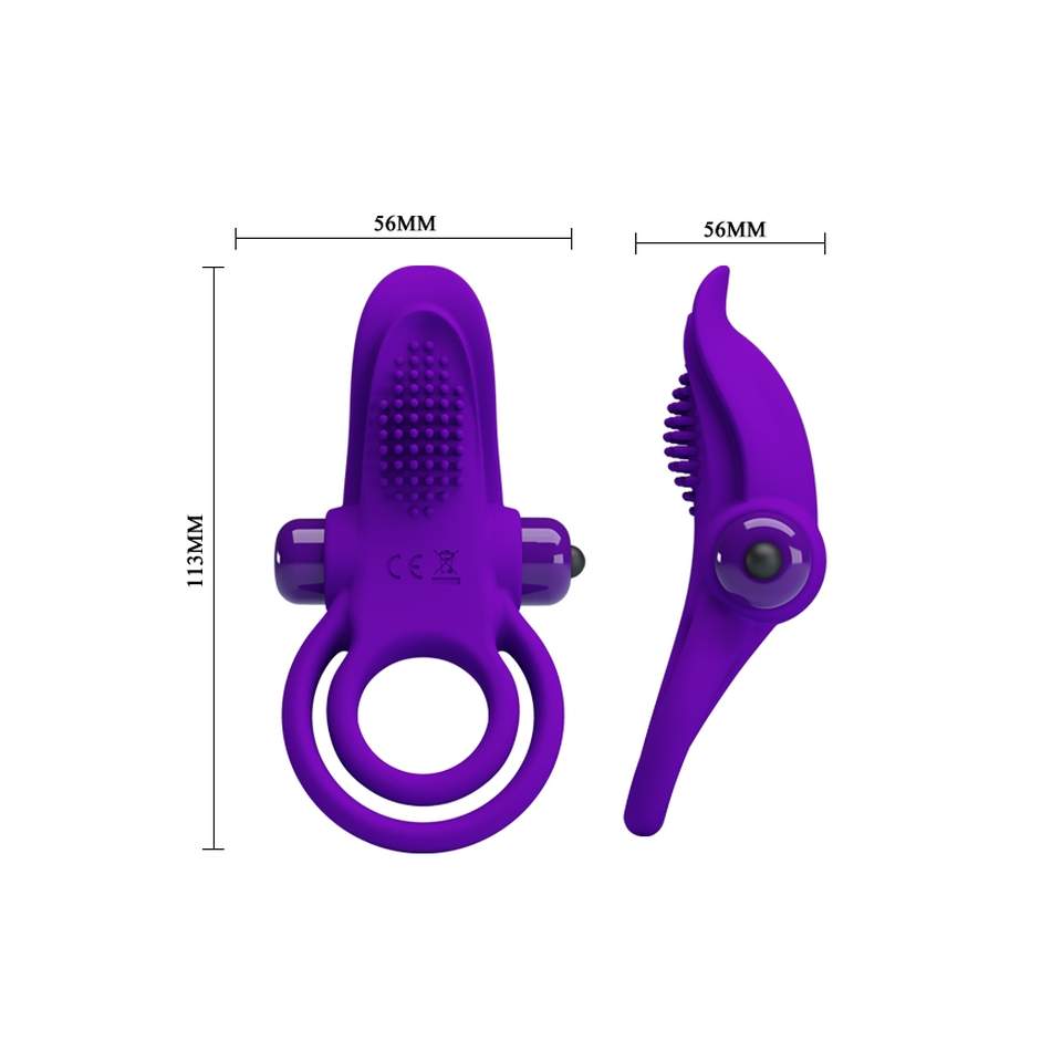 Fioletowy silikonowy pierścień z wibracją oraz wypustkami do stymulacji łechtaczki