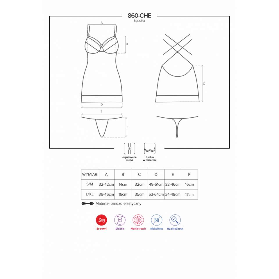 Biała koszulka nocna Obsessive 860-CHE w komplecie ze stringami