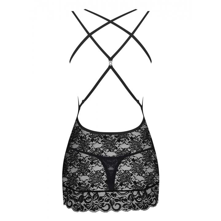 Czarna koszulka Obsessive 860-CHE w komplecie ze stringami