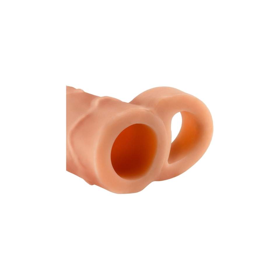 Cielista nakładka realistyczna na penisa z paskiem na jądra- wydłuża o 5 cm