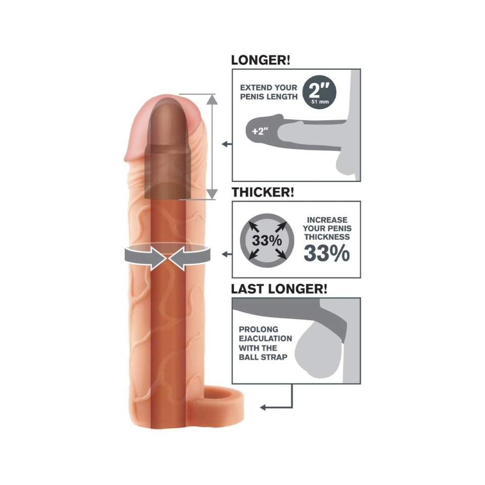 Cielista nakładka realistyczna na penisa z paskiem na jądra- wydłuża o 5 cm