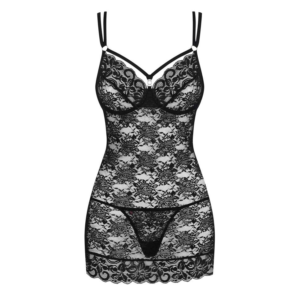 Czarna koszulka Obsessive 860-CHE w komplecie ze stringami