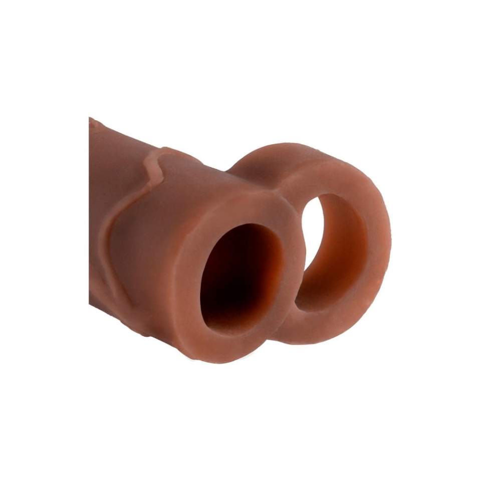 Beązowa nakładka realistyczna na penisa z paskiem na jądra- wydłuża o 5 cm