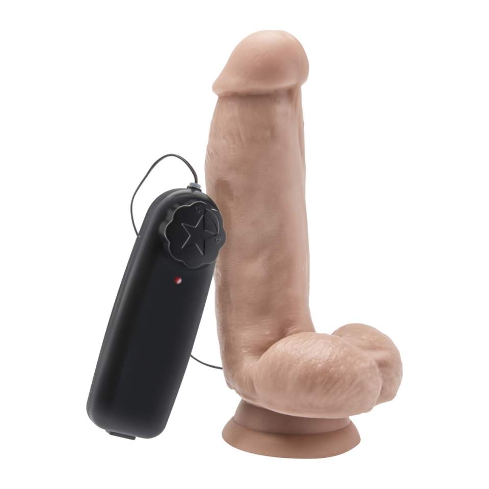 Realistyczne dildo z wibracjami w kolorze cielistym z przyssawką i jadrami- 15cm