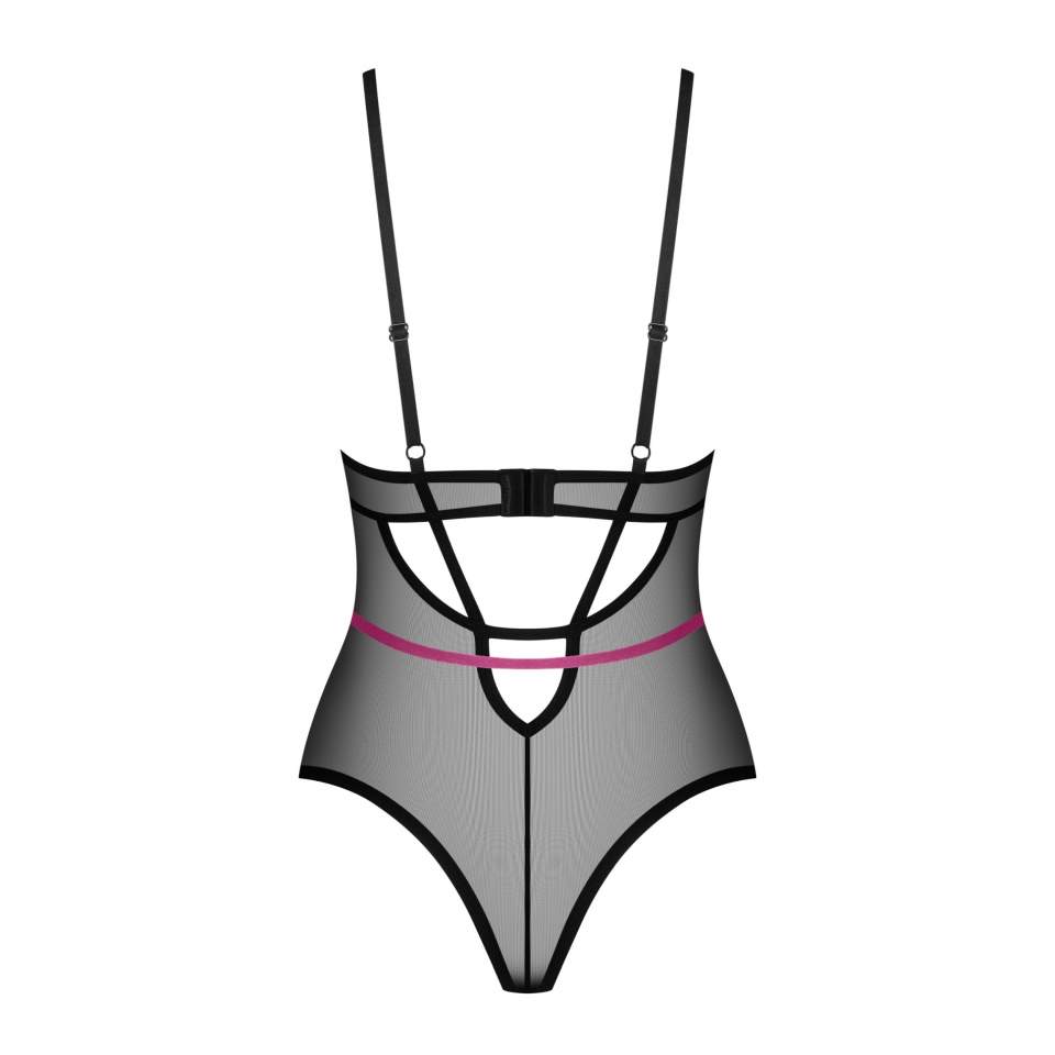 Czarne zmysłowe body z paseczkami z prześwitującej tkaniny Obsessive Novenes