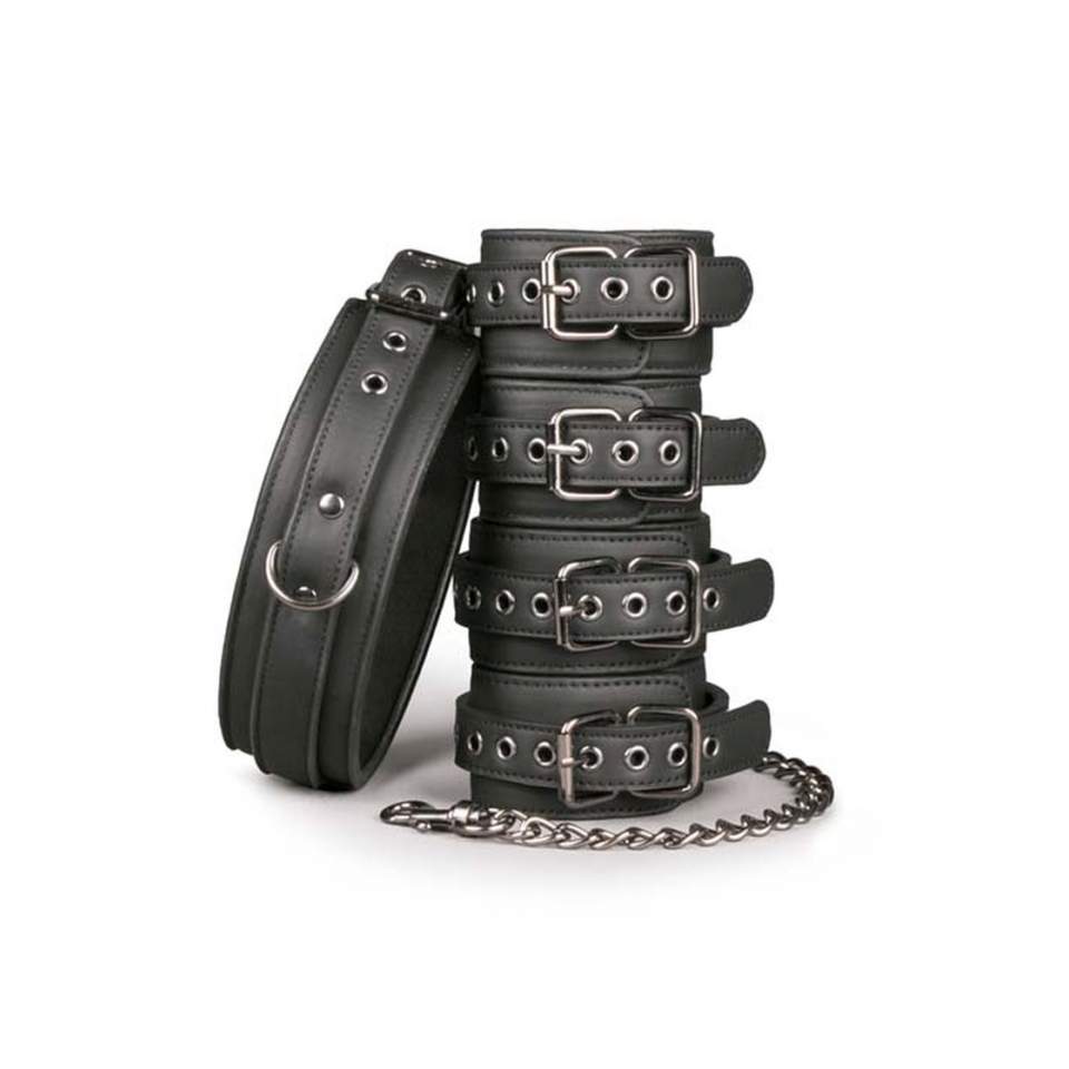 Obroża z kajdankami na nadgarstki i kostki ze sztucznej skóry