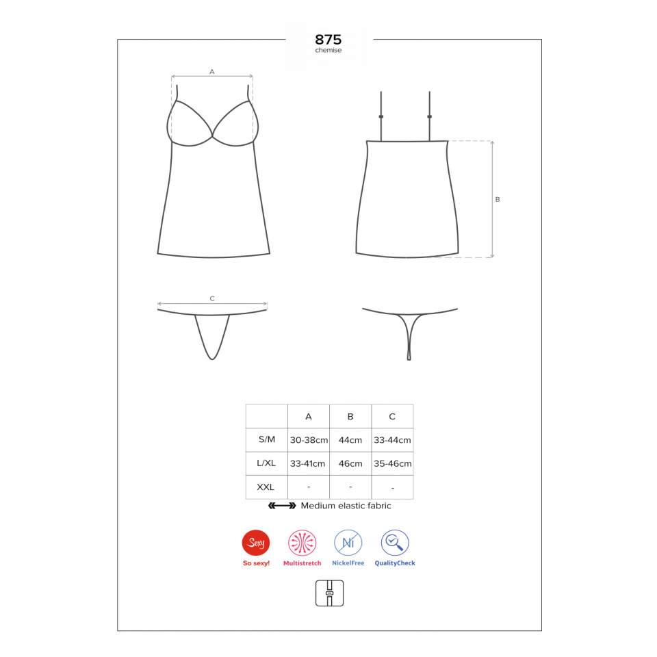 Czarna prześwitująca koszulka Obsessive 875-CHE-1 w zestawie ze stringami