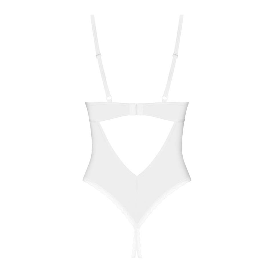 Białe zmysłowe otwarte body z przeźroczystej tkaniny marki Obsessive Alissium