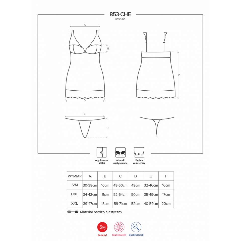 Czerwona koszulka Obsessive 853-CHE-3 w zestawie ze stringami