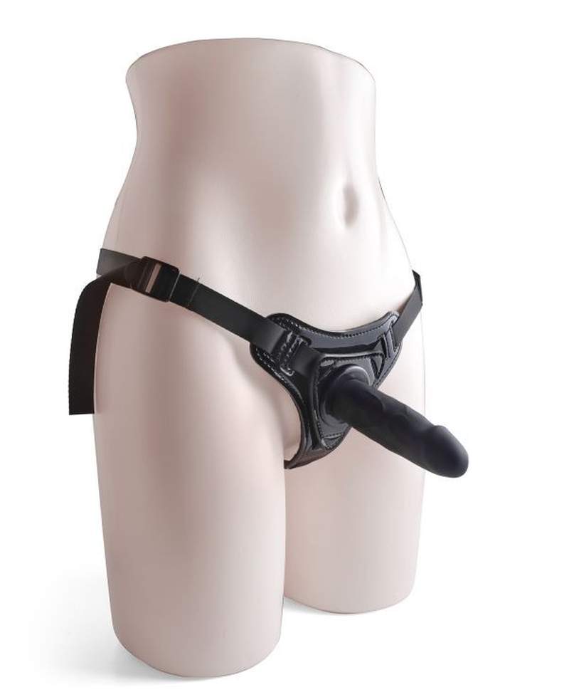 Strap-on regulowany z silikonowym czerwonym dildem