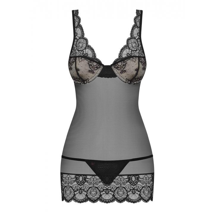 Czarna koszulka Obsessive 853-CHE-1 w zestawie ze stringami 