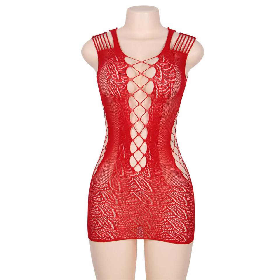 Seksowna krótka sukienka siateczkowa w kolorze czerwonym