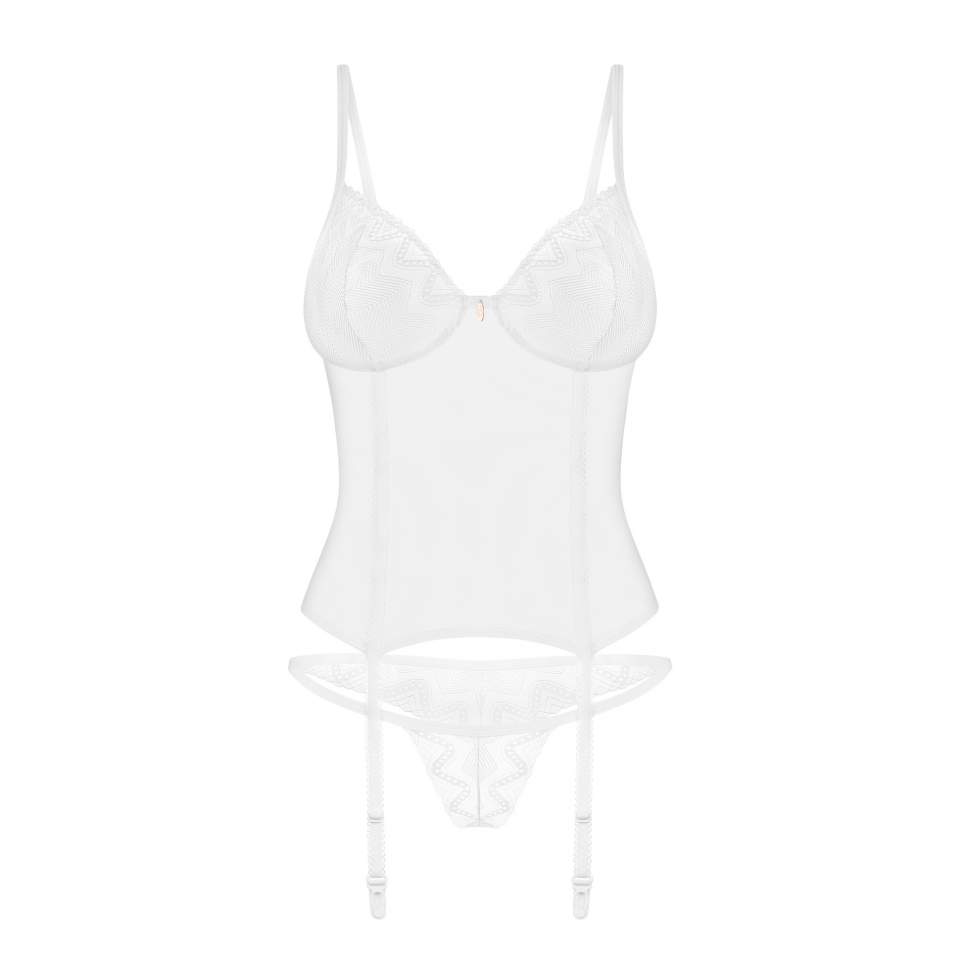 Biały zmysłowy gorset z przeźroczystej tkaniny + stringi marki Obsessive Alissium