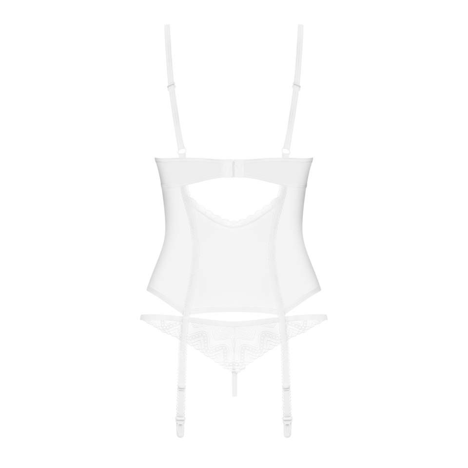 Biały zmysłowy gorset z przeźroczystej tkaniny + stringi marki Obsessive Alissium