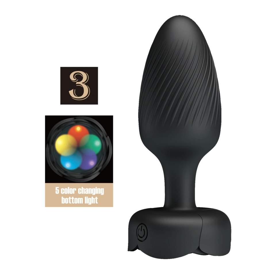 Wibrujący Korek Analny wykonany z silikonu z podświetleneim Led - 10 trybów wibracji - czarny