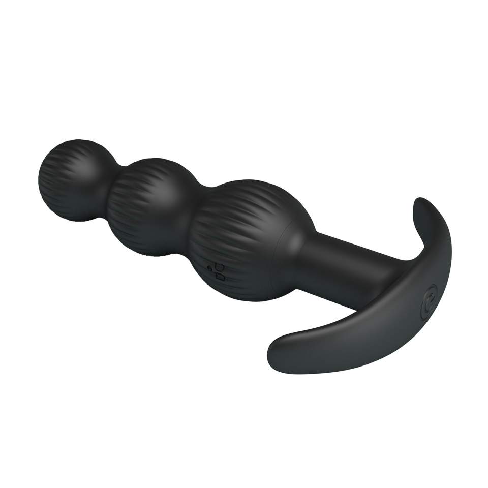 Wibrujący Korek Analny z koralikami wykonany z silikonu - 10 trybów wibracji - czarny
