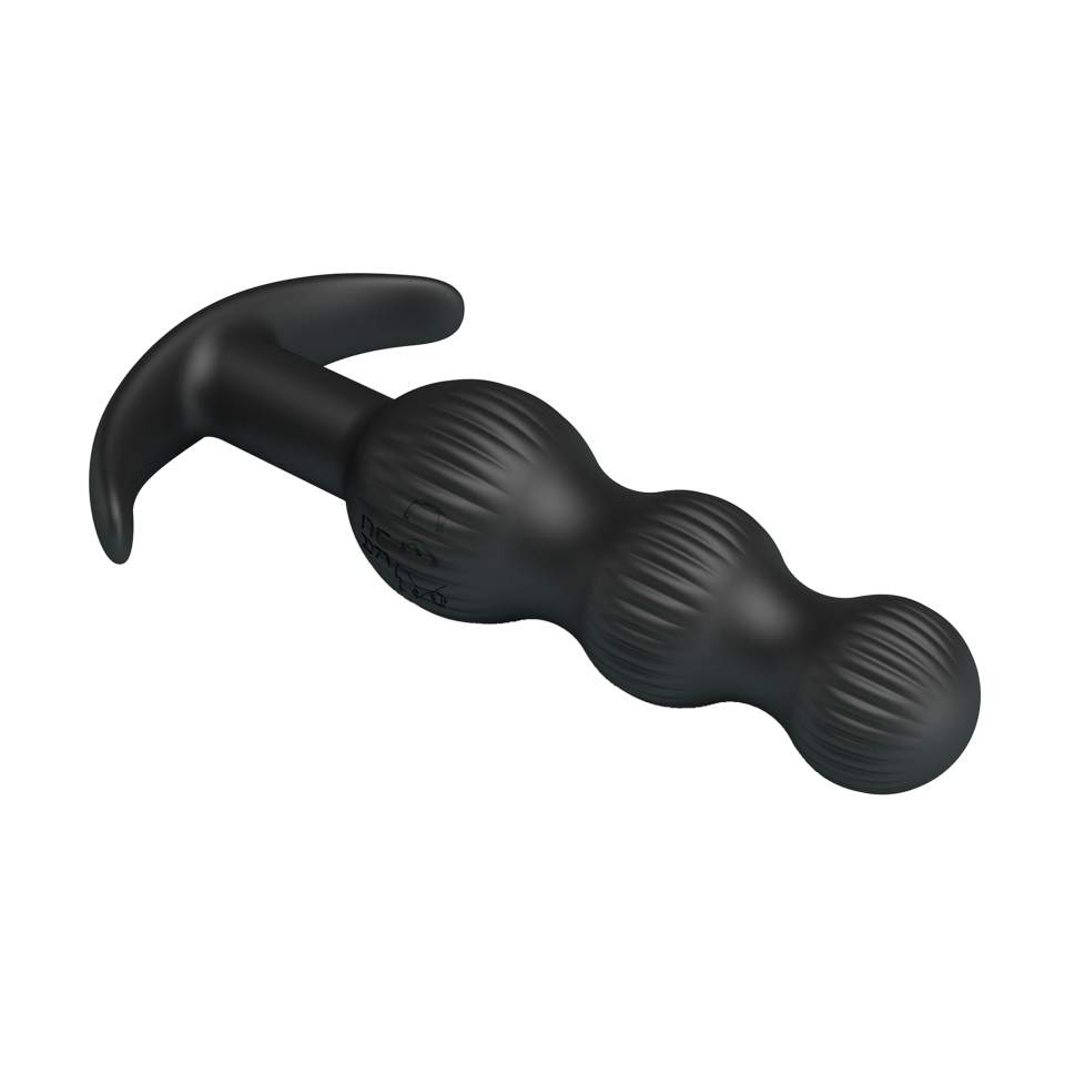 Wibrujący Korek Analny z koralikami wykonany z silikonu - 10 trybów wibracji - czarny