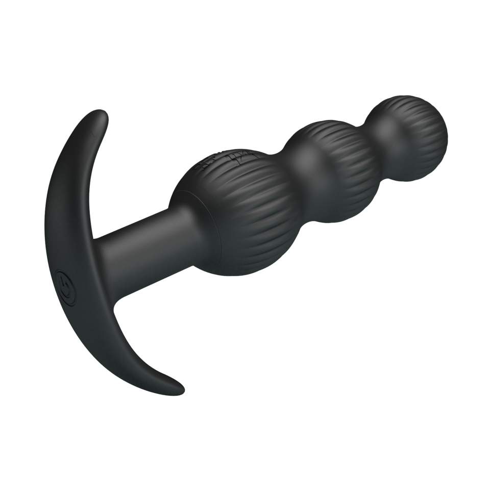 Wibrujący Korek Analny z koralikami wykonany z silikonu - 10 trybów wibracji - czarny