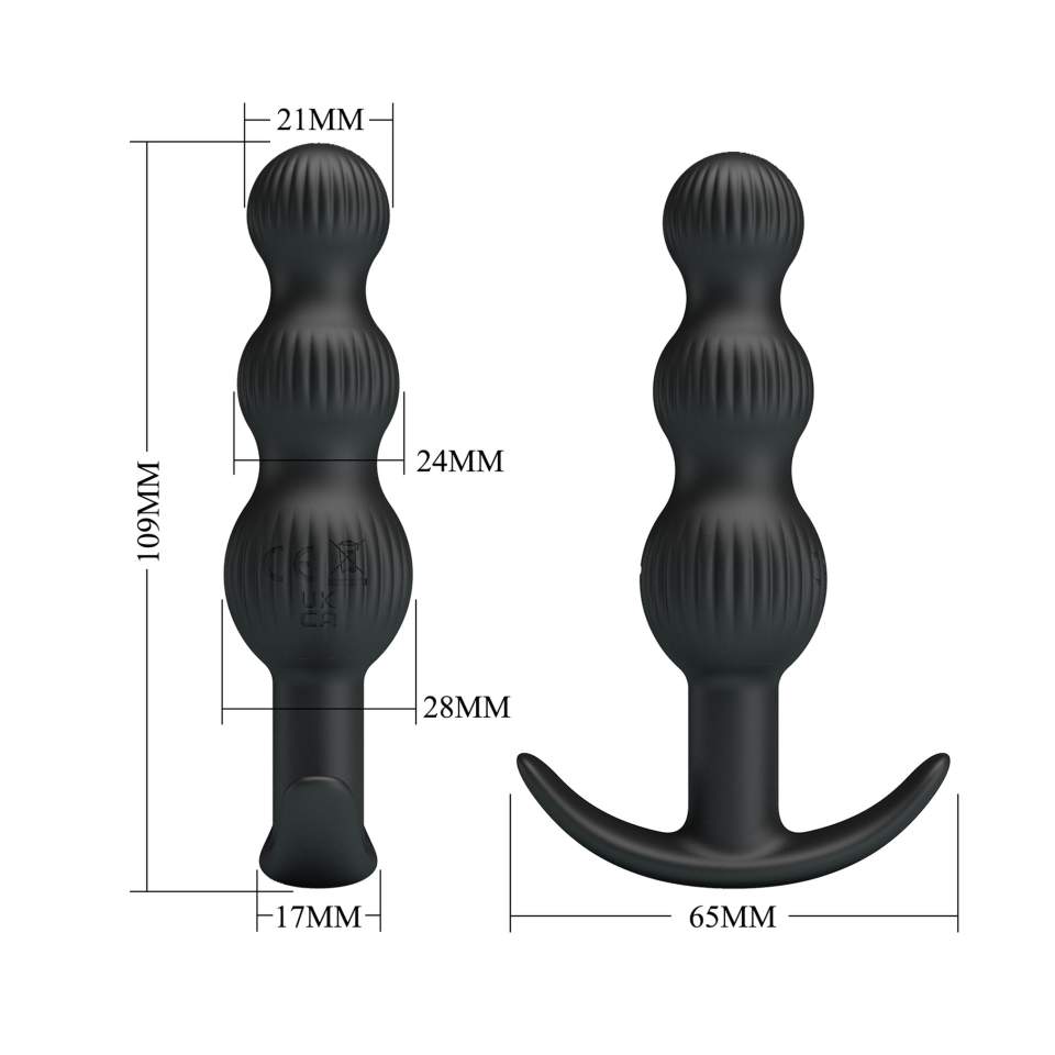 Wibrujący Korek Analny z koralikami wykonany z silikonu - 10 trybów wibracji - czarny